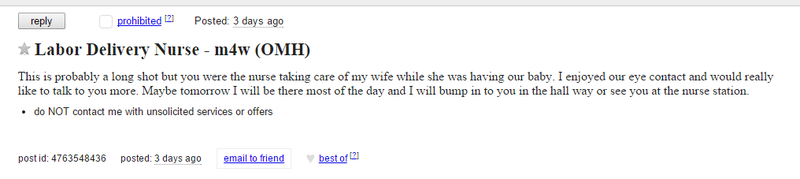 Illustration for article titled Guy Tries to Hook Up With Wife's Nurse in Worst Craigslist Ad Ever